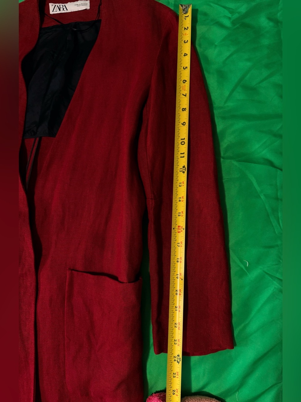 Zara Linen Red Open-Front Long Robe Coat - Picture 8 of 8